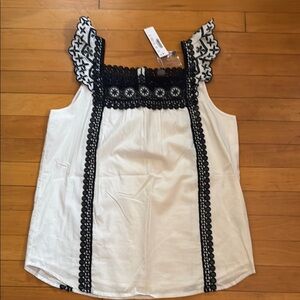 Navy and White J. Crew Point Sur Embroidered Women's Top